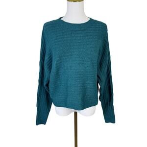 Pink Rose Crewneck Long Sleeve Dark Green Sweater US Women's M